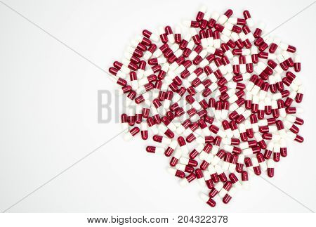 Colorful of antibiotic capsules pills isolated on white background drug resistance concept