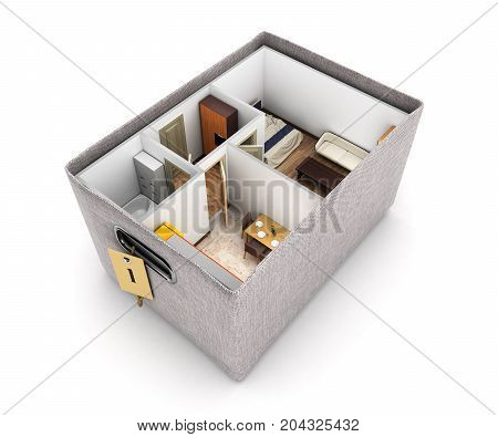 Interior Apartment Roofless Apartment Layout Inside The Box Concept Of Buying A Home Or Moving 3D Re