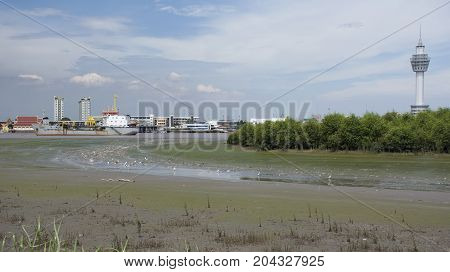 Samut Prakan Tower Sits At River Site Of Chao Phraya River At Amphoe Phra Samut Chedi