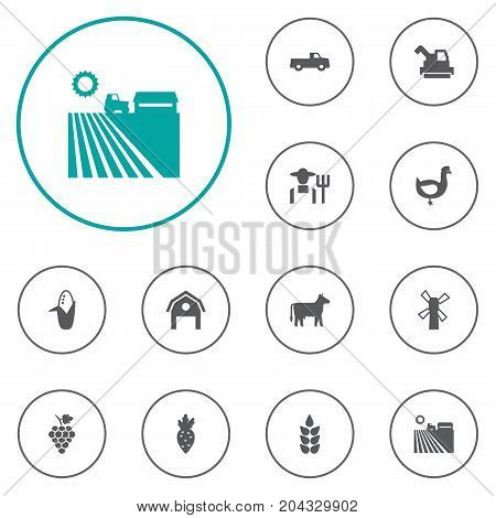 Collection Of Grower, Kine, Pickup And Other Elements.  Set Of 12 Agriculture Icons Set.
