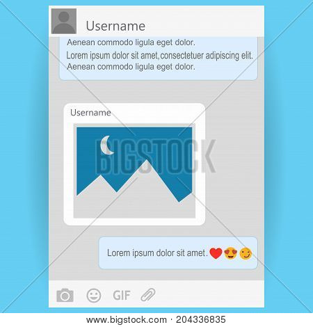 Social network post place for photo mockup template smartphone. Social network post frame isolated with place for text and photo and like comment