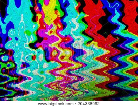 Glitch psychedelic background. Old TV screen error. Digital pixel noise abstract design. Broken pixels glitch. Television signal fail. Technical problem grunge wallpaper. Colorful noise rerto