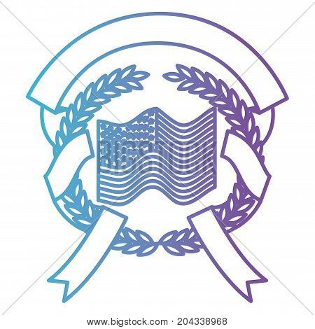 united states flag with olive branch edge on entrelace ribbon in color gradient silhouette from purple to blue vector illustration