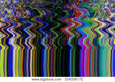 Glitch psychedelic background. Old TV screen error. Digital pixel noise abstract design. Broken pixels glitch. Television signal fail. Technical problem grunge wallpaper. Colorful noise rerto