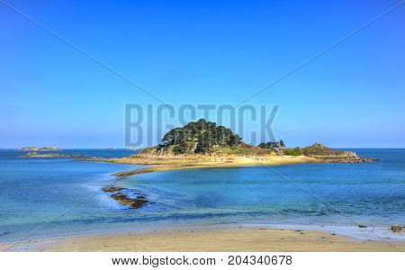 Beautiful view of the Sterec Island located in Morlaix Bay in Finistere, Brittany in North of France.