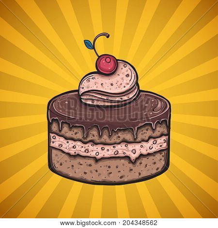 Chocolate cake poster design, menu cover vector illustration