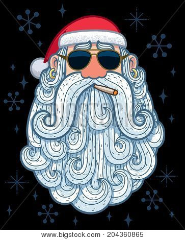 Cartoon portrait of a cool Santa Claus.
