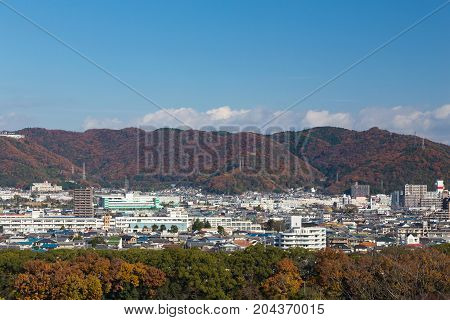 Osaka city downtown in mountain autumn seasion Japan