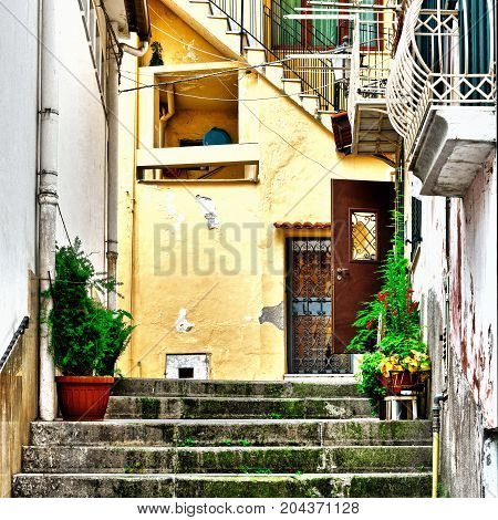 Narrow Street as Stairs in Italian City of Cetara