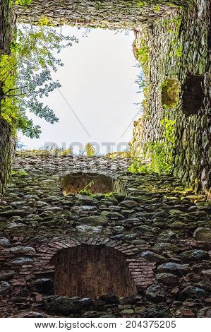 very old Kazdangas church wall of stones.