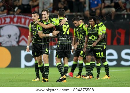 Uefa Champions League Game Between Olympiacos Vs Sporting Cp At Georgios Karaiskakis Stadium