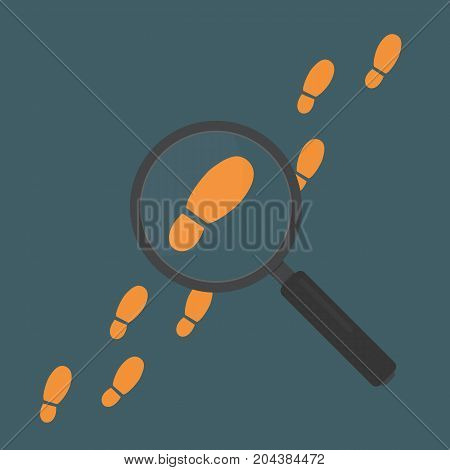 Magnifying Glass with Footstep. Detective inspecting Concept