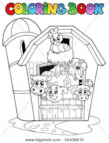 Malbuch mit Scheune und Tiere - Vektor-Illustration.