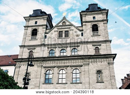 Church of the Holy Trinity in Kosice Slovak republic. Religious architecture. Beauty photo filter.