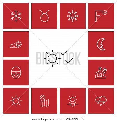 Set Of 13 Editable Air Outline Icons. Includes Symbols Such As Building, Laughing Solar, Bull And More