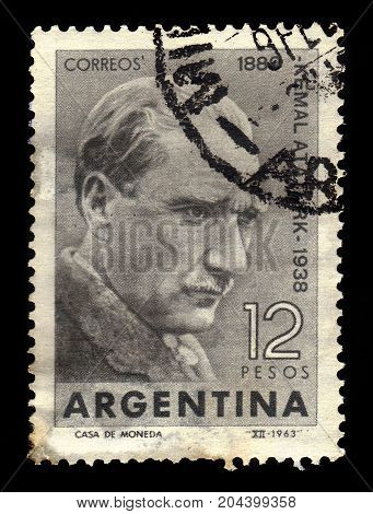 ARGENTINA - CIRCA 1963: a stamp printed in the Argentina shows portrait of Mustafa Kemal Atatürk, was an turkish army officer, revolutionary and founder of the Republic of Turkey, first President, circa 1963