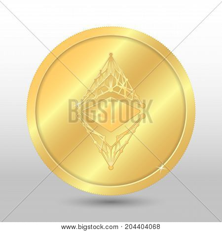 Gold Vector Ethereum Classic Coin On A Gray Background. Virtual Currency
