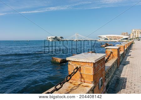 Albania Durres cable-stayed bridge in the sea Adriatic