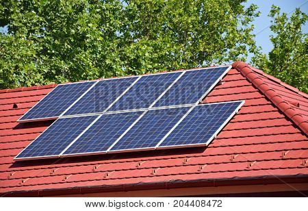 Solar panels on the roof of a building