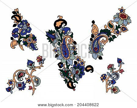 Set of vector colorful paisley elements.  traditional motives of Russia, India, Persia on white background. For your design.