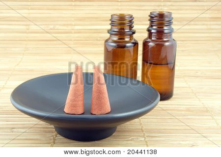 incense cones and essential oil