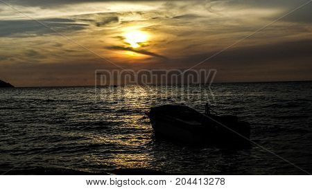 amazing sunset view on the sea horizon