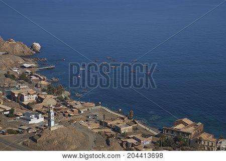 Historic coastal town of Pisagua in the Tarapaca Region of northern Chile.