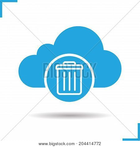 Cloud storage trash icon. Drop shadow silhouette symbol. Cloud computing. Negative space. Vector isolated illustration