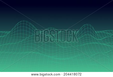 Abstract Cyberspace Landscape. Vector Frame Background Country. Cancellated Pattern For Presentation