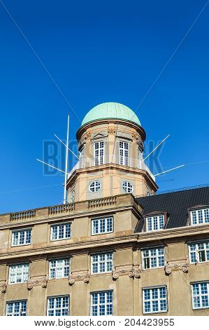 Building with blue sky in the city Copenhagen Denmark.