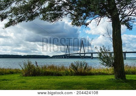 View to a bridge with tree in Denmark.