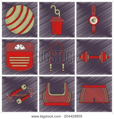Set of flat shading style icon Fitness equipment