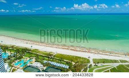 Aerial view atlantic beach, Aftermath Irma hurricane. Miami Beach, South Beach, Florida, USA.
