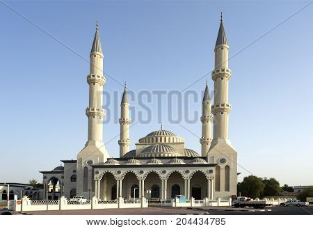 DUBAI, UAE - September 12, 2017: View of the Jumeirah Mosque named after Umar bin Al Khattab a companion of the Prophet Mohammed who became the second Caliph.