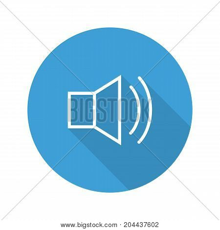 Sound on flat linear long shadow icon. Speaker volume mute. Vector outline symbol