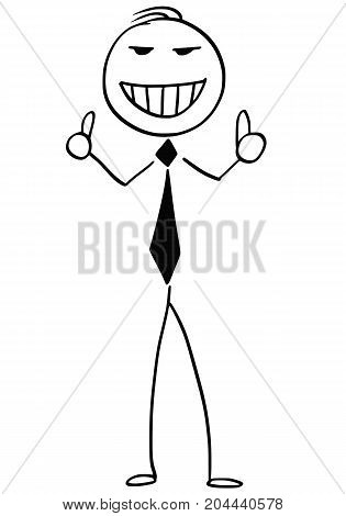 Cartoon Illustration Of Smiling Business Man Showing Thumb Up