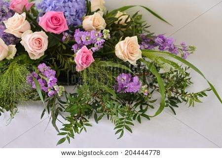 a tender wedding arrangement of fresh flowers. for decorating a table or a wedding car