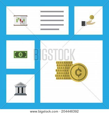Flat Icon Incoming Set Of Greenback, Cash, Hand With Coin Vector Objects