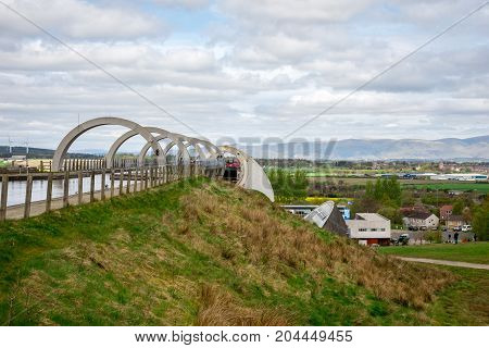 A View Of Falkirk Wheel Boat Lift And Canal