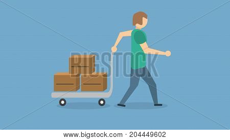 a man moving boxes with his handcart