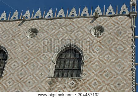 Fragment of  beauty Doge's Palase at San Marco square or piazza, Venezia, Venice, Italy, Europe
