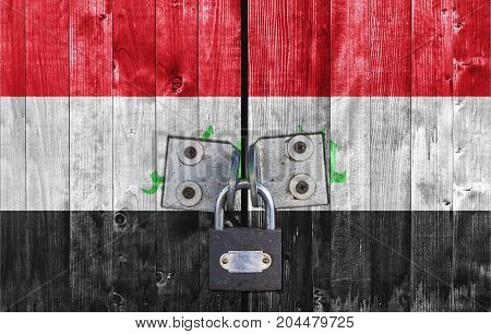 Iraq flag on door with padlock close