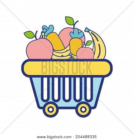 shopping basket with delicious fruits and vegetables vector illustration