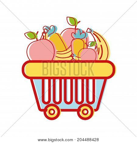 shopping basket with delicious fruits and vegetables vector illustration