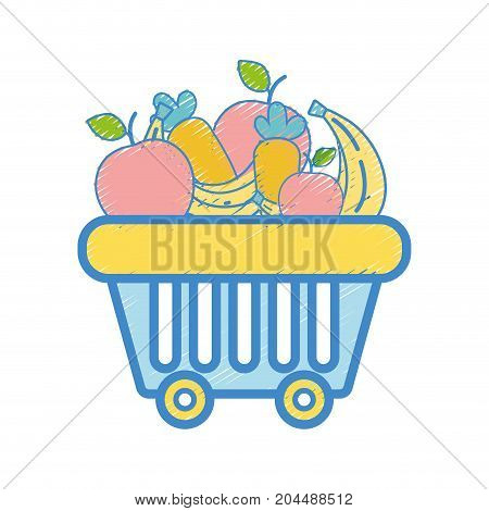 shopping basket with delicious fruits and vegetables vector illustration