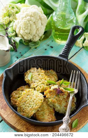 Vegetable Pancakes. Fried Vegetarian Cutlets Or Fritters On A Kitchen Wooden Table. The Concept Of H