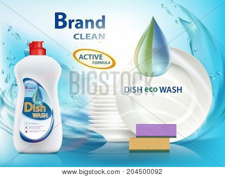 Dishwashing Liquid Product. Plastic Container With Label Design. Brand Name Advertising Poster. Stoc