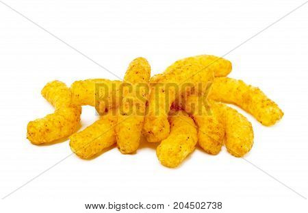 Peanut, corn puffs isolated with white background