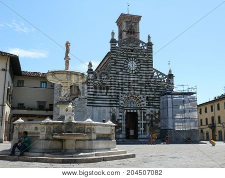 Prato Italy august 2 2015: Prato's Cathedral and Cathedral Square