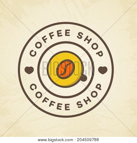 Coffee shop logo with cup of coffee and bean color style isolated on background for cafe, shop. Vector design elements, logos, identity, labels, badges and other branding objects. Vector illustration.